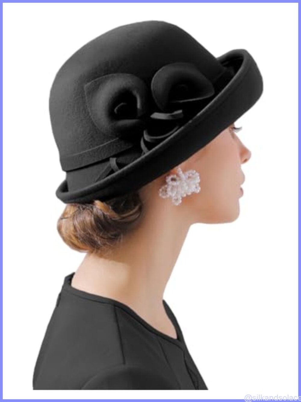 Wool Felt Vintage Floral Bucket Cloche Hat Church Wedding Fascinator